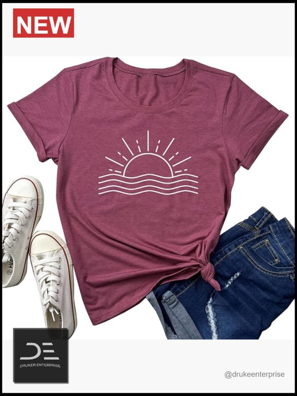 Womens Cute Sun Graphic Tees Soft Tops - Short Sleeve Crew Neck